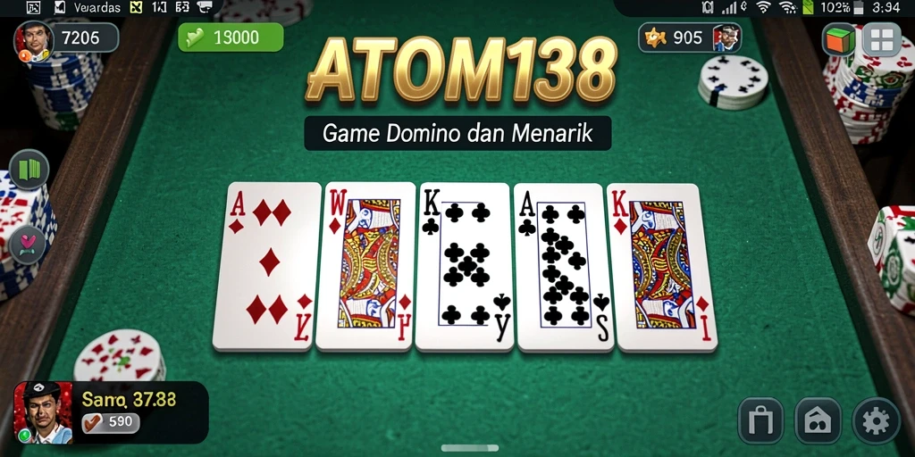 Screenshot gameplay ATOM138 yang menampilkan suasana permainan Domino.