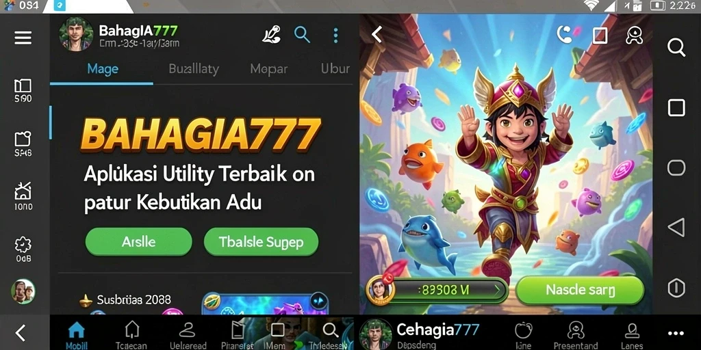 Tampilan utama aplikasi BAHAGIA777 dengan fitur utility yang menarik.