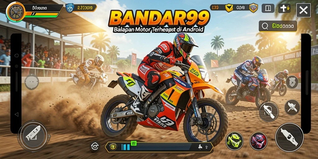 Tampilan gameplay BANDAR99 dengan aksi balapan motor yang seru.