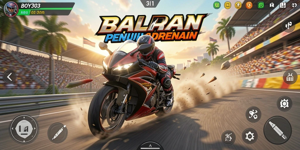 Screenshot gameplay BOY303 yang menunjukkan aksi balapan motor seru.