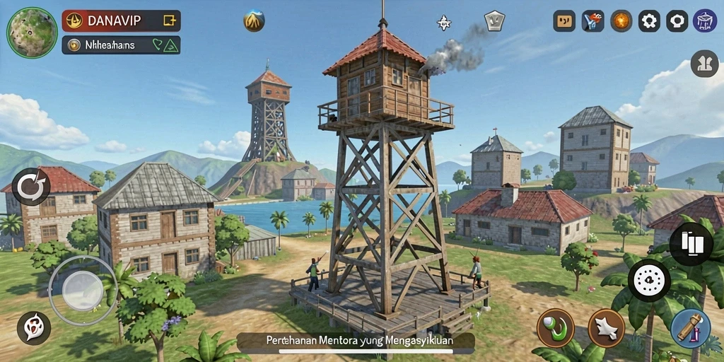 Tampilan gameplay menara pertahanan di DANAVIP yang menarik.
