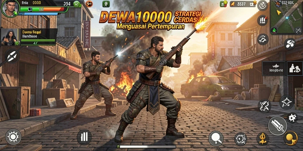 Screenshot DEWA1000 menampilkan pertempuran strategi yang intens.