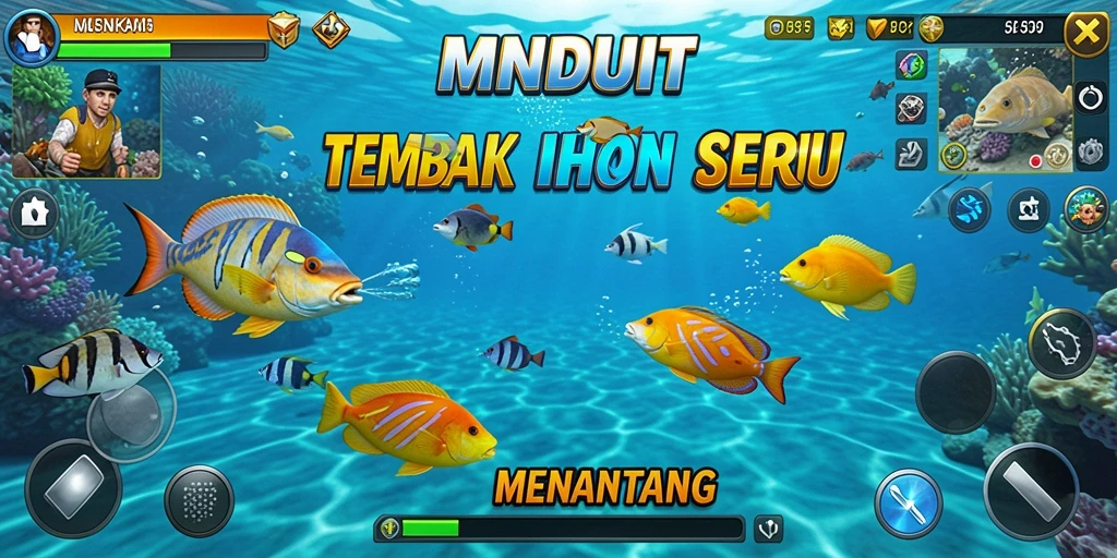 Tangkapan layar gameplay MNDUIT yang penuh aksi tembak ikan.