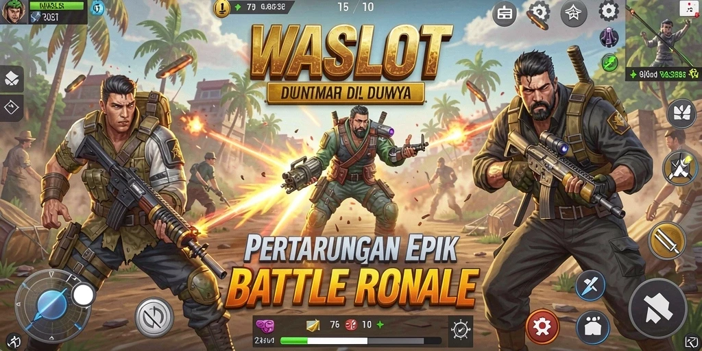 Screenshot utama WASLOT menampilkan aksi gameplay Battle Royale yang menegangkan.